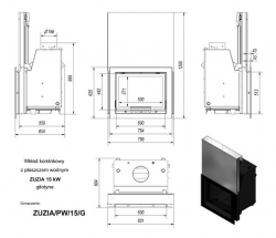 Каминная топка Kratki Zuzia/PW/15/G/W с водяным контуром , гильотина